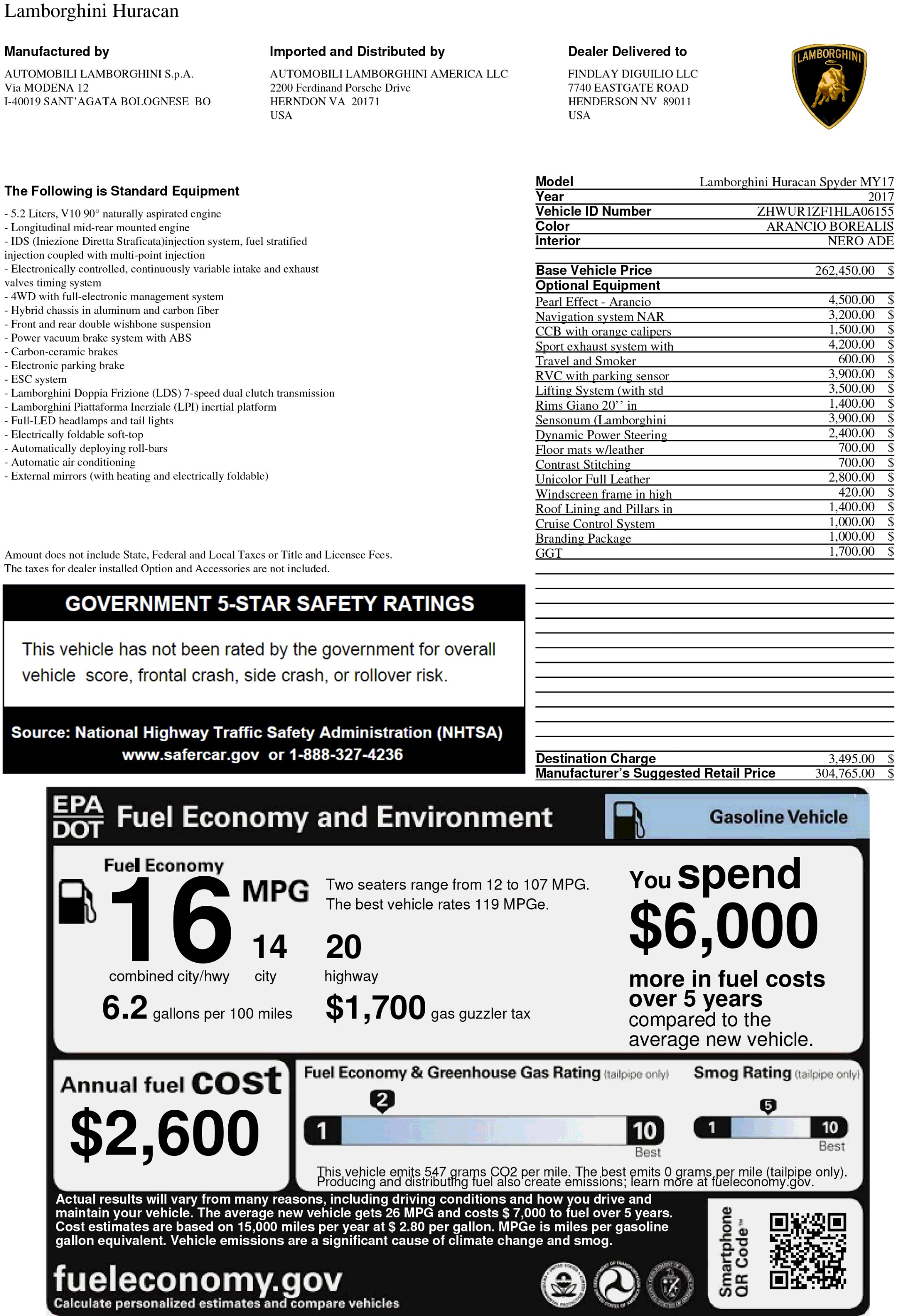 LP リスト Used 2017 Lamborghini Huracan LP 610-4 Spyder For Sale (Sold